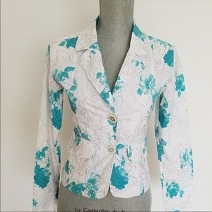 GORGEOUS WHITE  & TURQUOISE LIGHT BLAZER